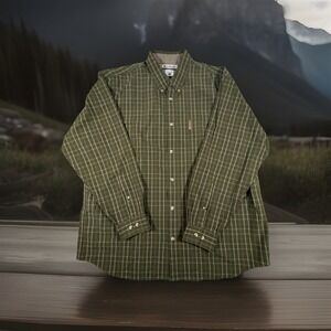 Columbia Flannel Mens XL Green Plaid Flannel Long Sleeve Hiking Shirt